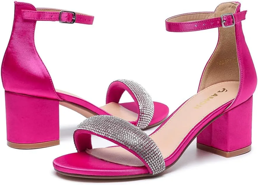 Amoji Women's 2.5 Inch Low Heel Ankle Strap Dressy Sandals 301