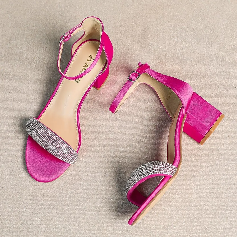 Amoji Women's 2.5 Inch Low Heel Ankle Strap Dressy Sandals 301
