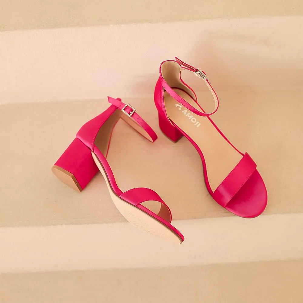 Amoji Women's 2.5 Inch Low Heel Ankle Strap Dressy Sandals 301
