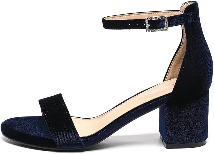 Amoji Women's 2.5 Inch Low Heel Ankle Strap Dressy Sandals 301