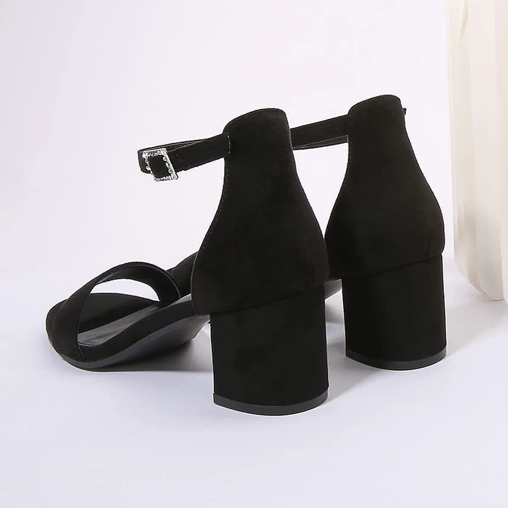 Amoji Women's 2.5 Inch Low Heel Ankle Strap Dressy Sandals 301