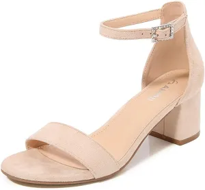 Amoji Women's 2.5 Inch Low Heel Ankle Strap Dressy Sandals 301
