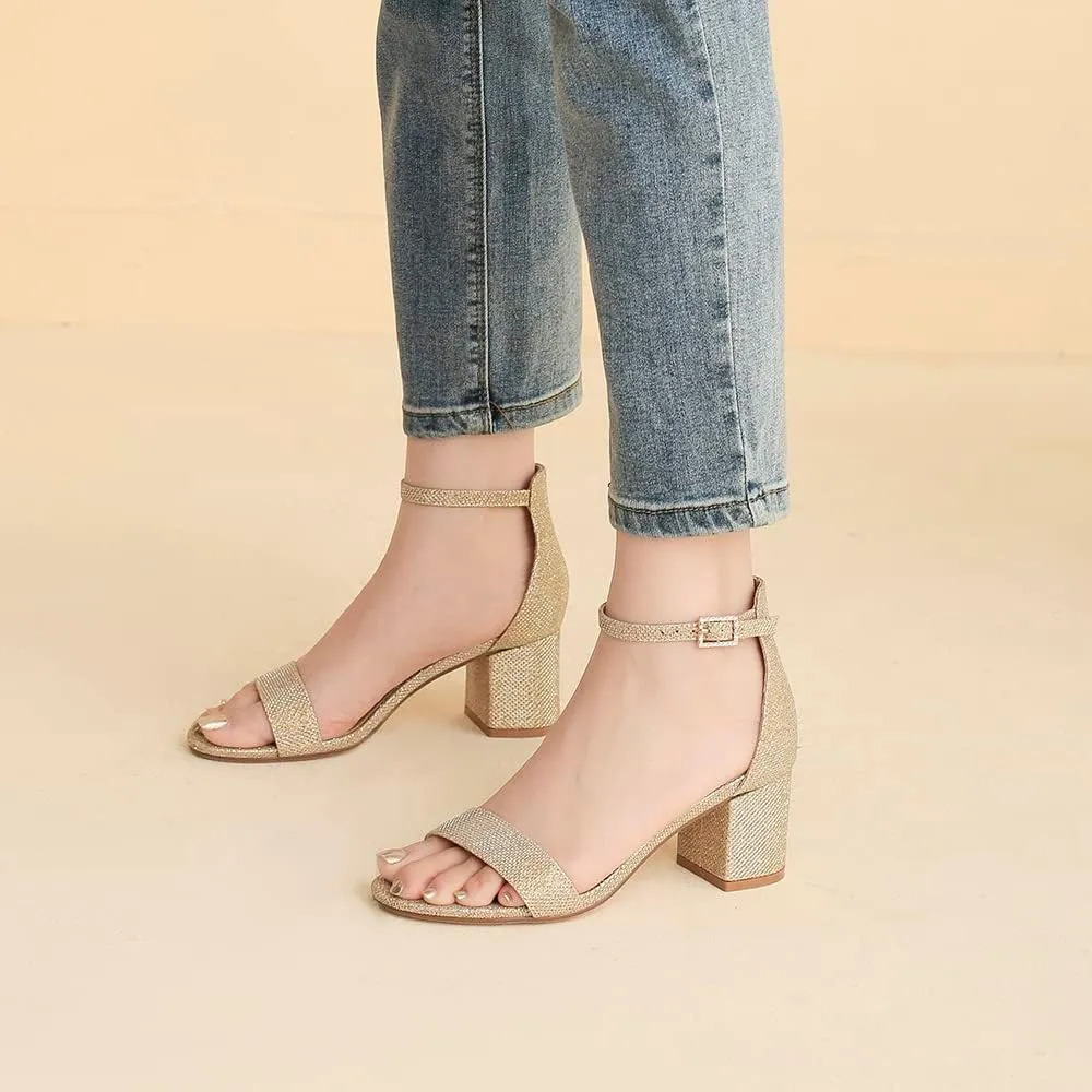 Amoji Women's 2.5 Inch Low Heel Ankle Strap Dressy Sandals 301
