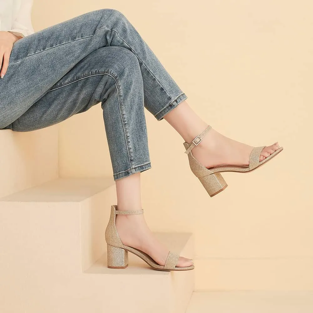 Amoji Women's 2.5 Inch Low Heel Ankle Strap Dressy Sandals 301