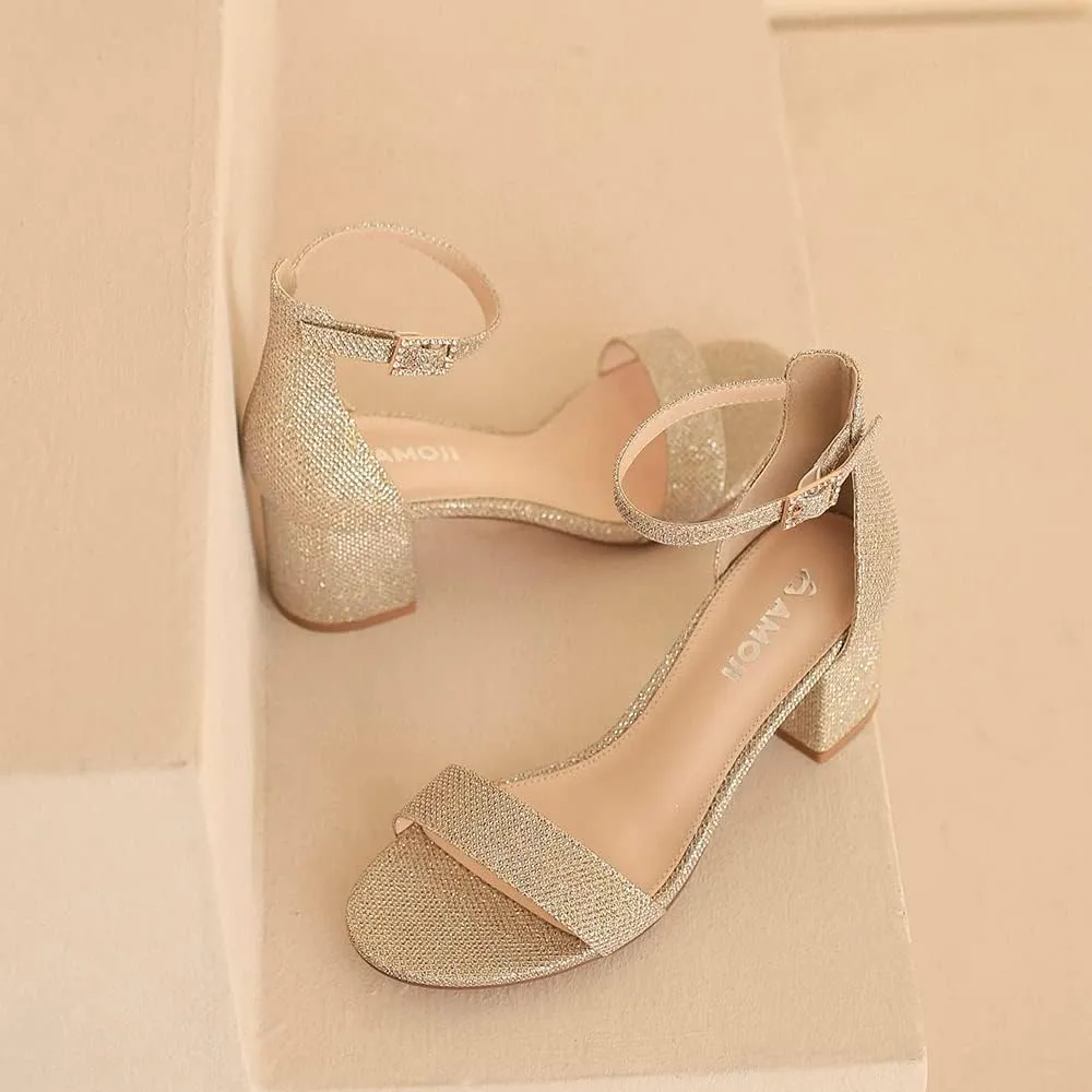 Amoji Women's 2.5 Inch Low Heel Ankle Strap Dressy Sandals 301