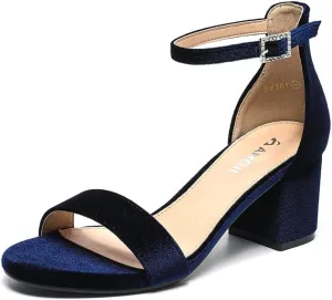 Amoji Women's 2.5 Inch Low Heel Ankle Strap Dressy Sandals 301