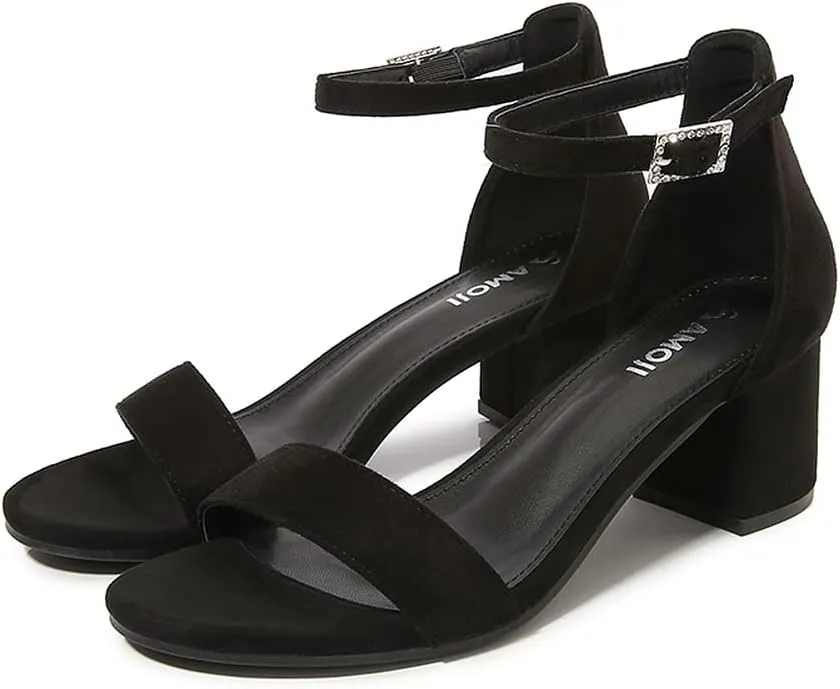 Amoji Women's 2.5 Inch Low Heel Ankle Strap Dressy Sandals 301