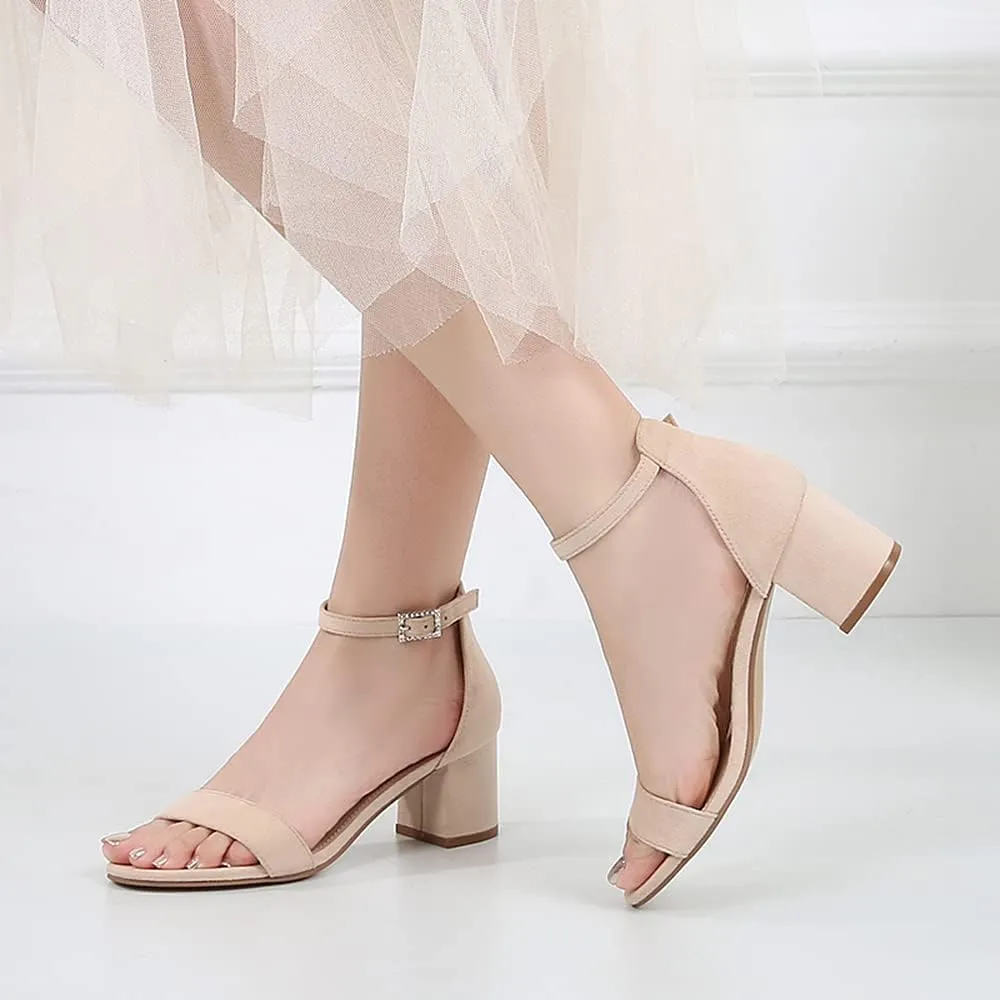 Amoji Women's 2.5 Inch Low Heel Ankle Strap Dressy Sandals 301