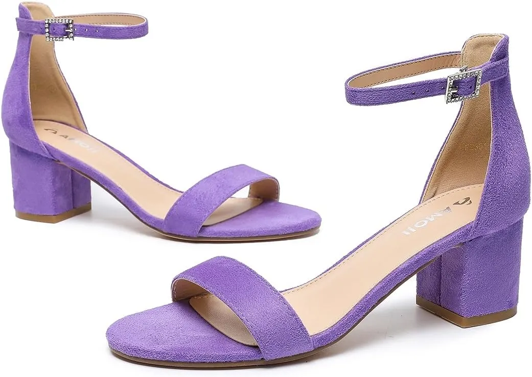 Amoji Women's 2.5 Inch Low Heel Ankle Strap Dressy Sandals 301