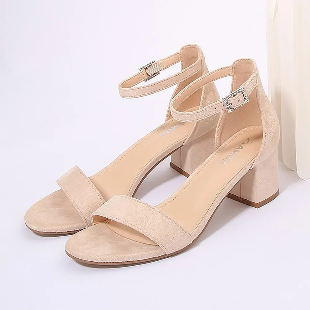 Amoji Women's 2.5 Inch Low Heel Ankle Strap Dressy Sandals 301