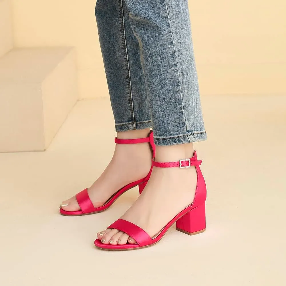 Amoji Women's 2.5 Inch Low Heel Ankle Strap Dressy Sandals 301