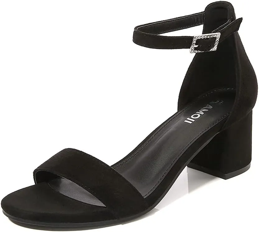 Amoji Women's 2.5 Inch Low Heel Ankle Strap Dressy Sandals 301