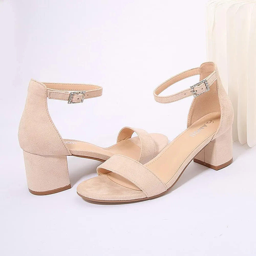 Amoji Women's 2.5 Inch Low Heel Ankle Strap Dressy Sandals 301