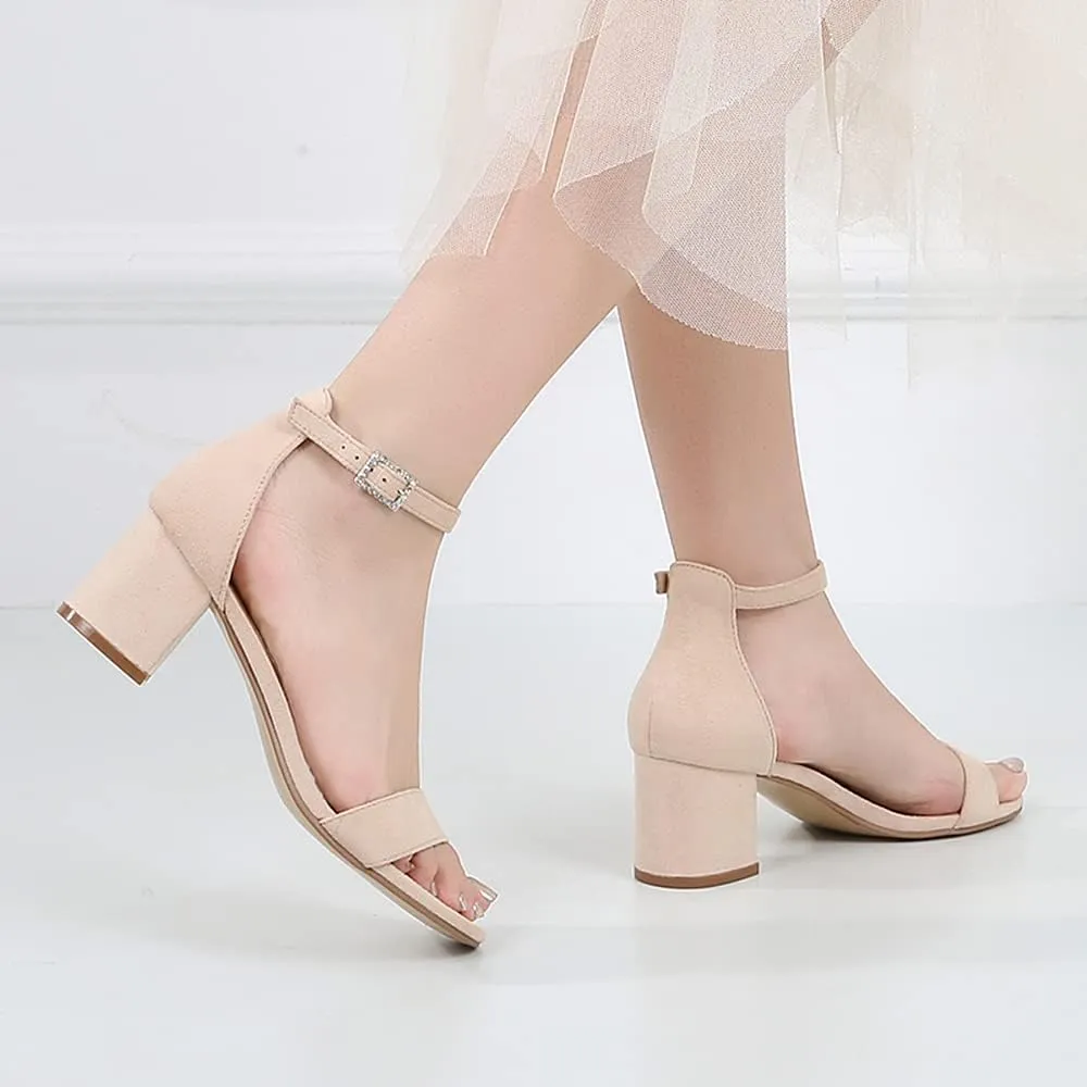Amoji Women's 2.5 Inch Low Heel Ankle Strap Dressy Sandals 301