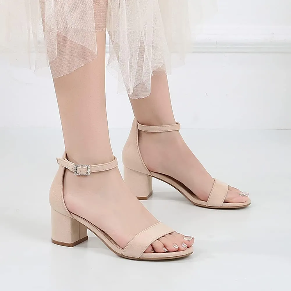 Amoji Women's 2.5 Inch Low Heel Ankle Strap Dressy Sandals 301