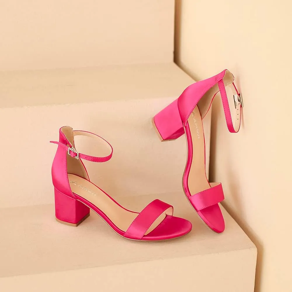Amoji Women's 2.5 Inch Low Heel Ankle Strap Dressy Sandals 301