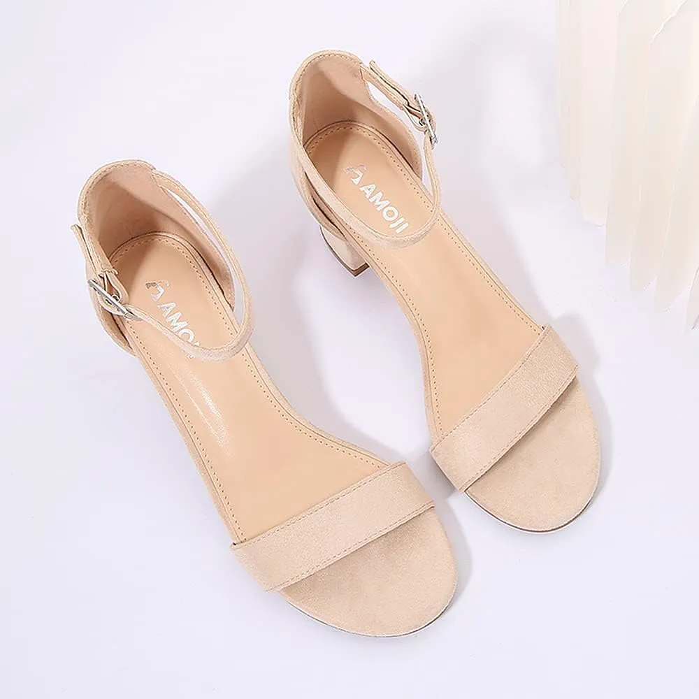 Amoji Women's 2.5 Inch Low Heel Ankle Strap Dressy Sandals 301