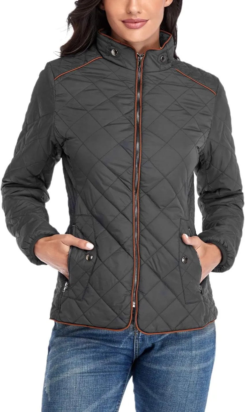 Anienaya Women's Lightweight Quilted Jacket Stand Collar Zip Warm Winter Coat Outwear w 2 Pockets