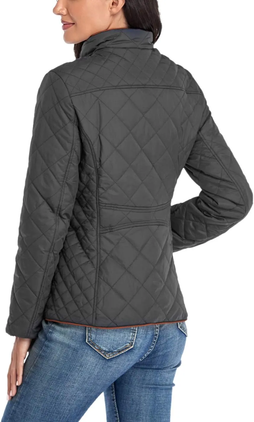 Anienaya Women's Lightweight Quilted Jacket Stand Collar Zip Warm Winter Coat Outwear w 2 Pockets