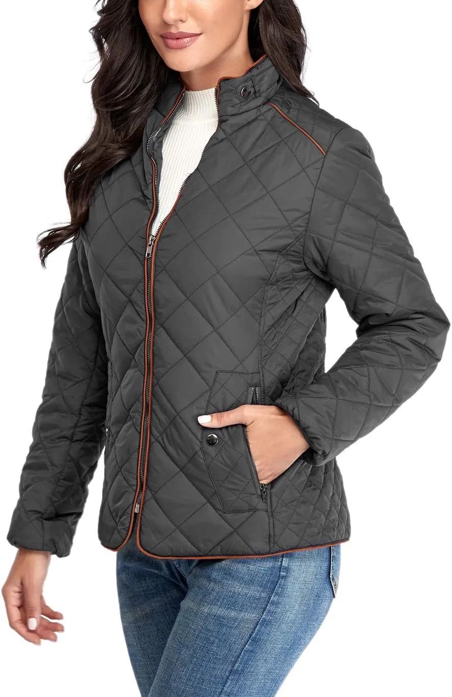 Anienaya Women's Lightweight Quilted Jacket Stand Collar Zip Warm Winter Coat Outwear w 2 Pockets