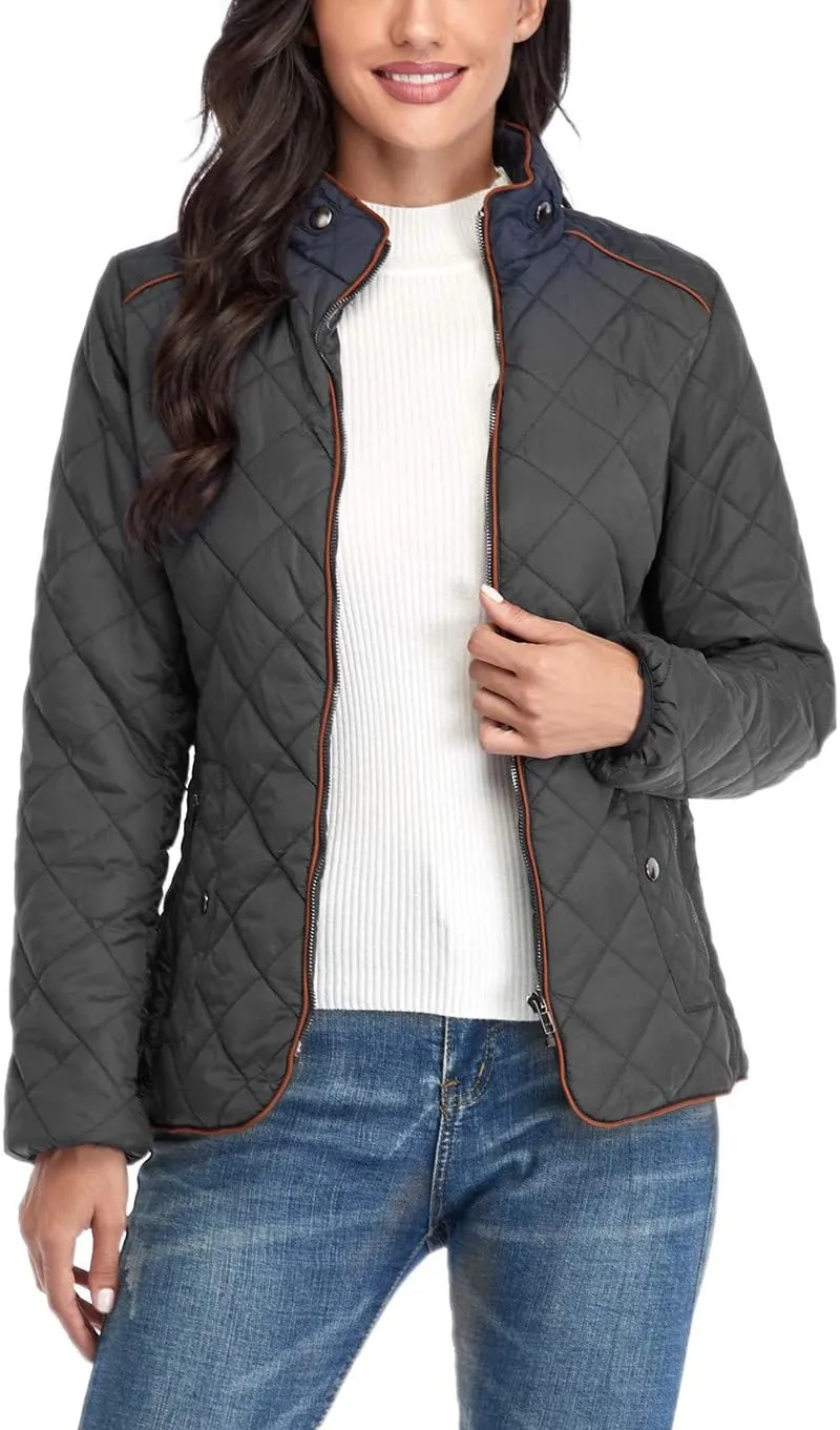 Anienaya Women's Lightweight Quilted Jacket Stand Collar Zip Warm Winter Coat Outwear w 2 Pockets