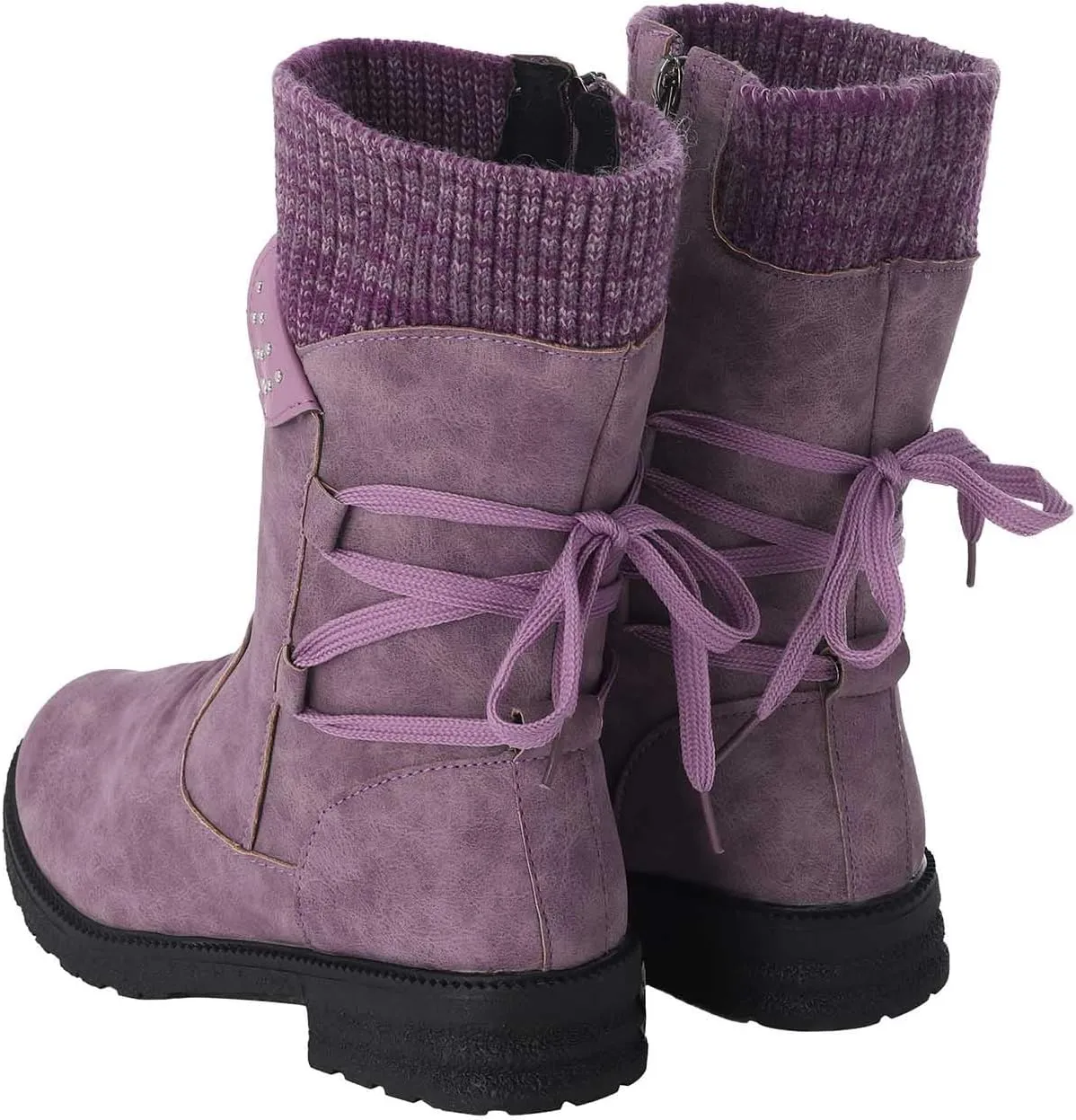 Ankle Boots for Women Winter Snow Booties Fur Lined Warm Boots Black Side Zipper Booties Round Toe Low Heel Boots