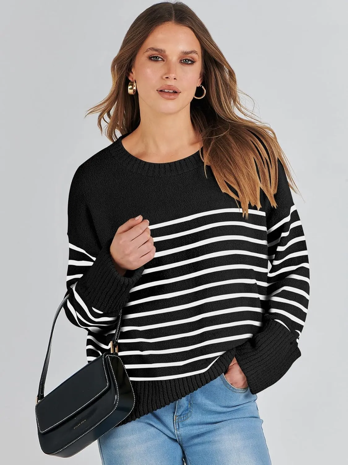 ANRABESS Women's Oversized Crewneck Long Sleeve Fuzzy Knit Casual Chunky Warm 2025 Fall Pullover Sweaters Top Trendy Outfits