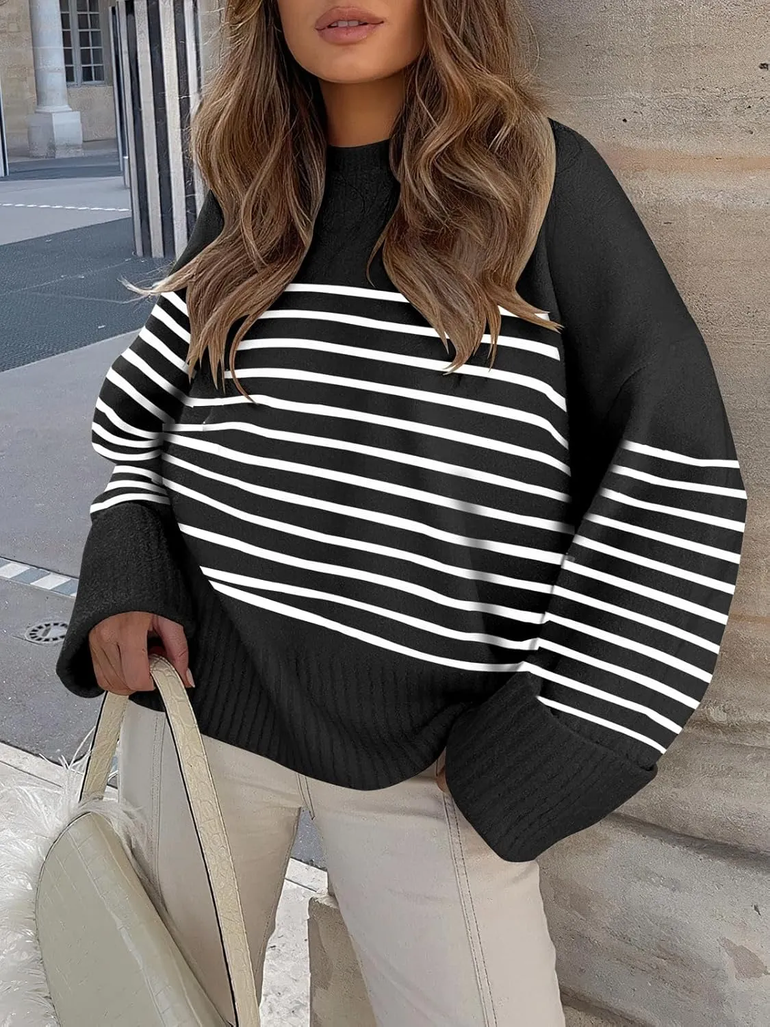 ANRABESS Women's Oversized Crewneck Long Sleeve Fuzzy Knit Casual Chunky Warm 2025 Fall Pullover Sweaters Top Trendy Outfits