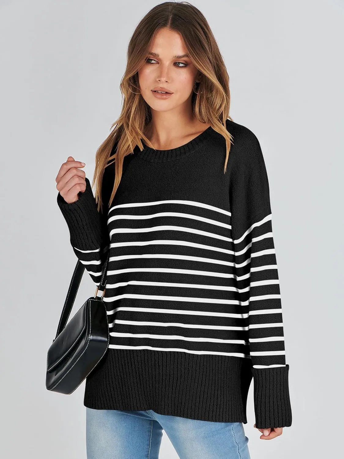 ANRABESS Women's Oversized Crewneck Long Sleeve Fuzzy Knit Casual Chunky Warm 2025 Fall Pullover Sweaters Top Trendy Outfits