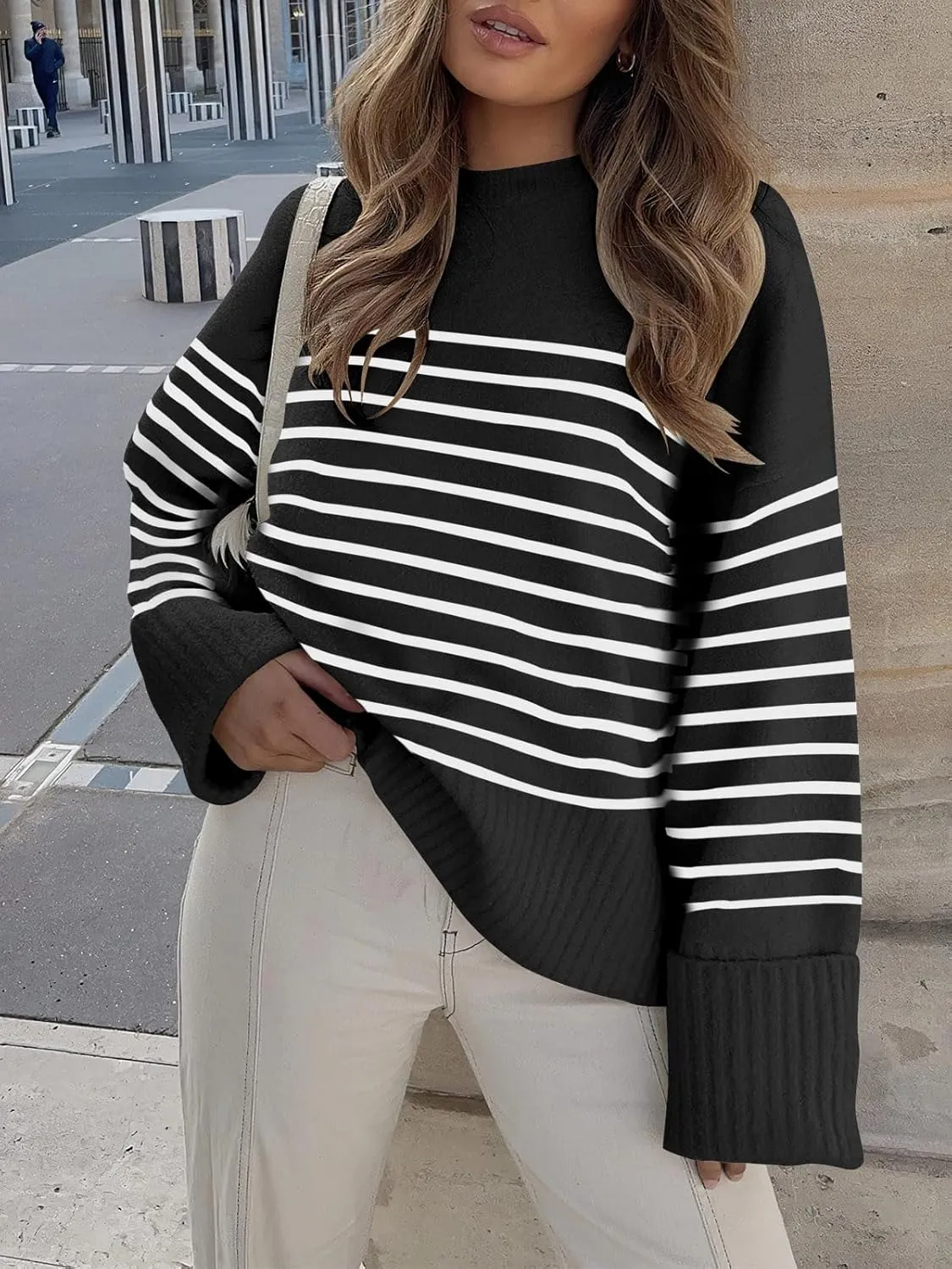 ANRABESS Women's Oversized Crewneck Long Sleeve Fuzzy Knit Casual Chunky Warm 2025 Fall Pullover Sweaters Top Trendy Outfits