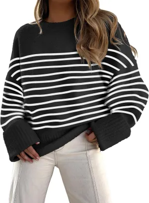 ANRABESS Women's Oversized Crewneck Long Sleeve Fuzzy Knit Casual Chunky Warm 2025 Fall Pullover Sweaters Top Trendy Outfits