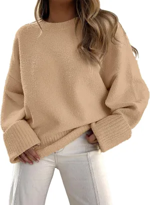 ANRABESS Women's Oversized Crewneck Long Sleeve Fuzzy Knit Casual Chunky Warm 2025 Fall Pullover Sweaters Top Trendy Outfits