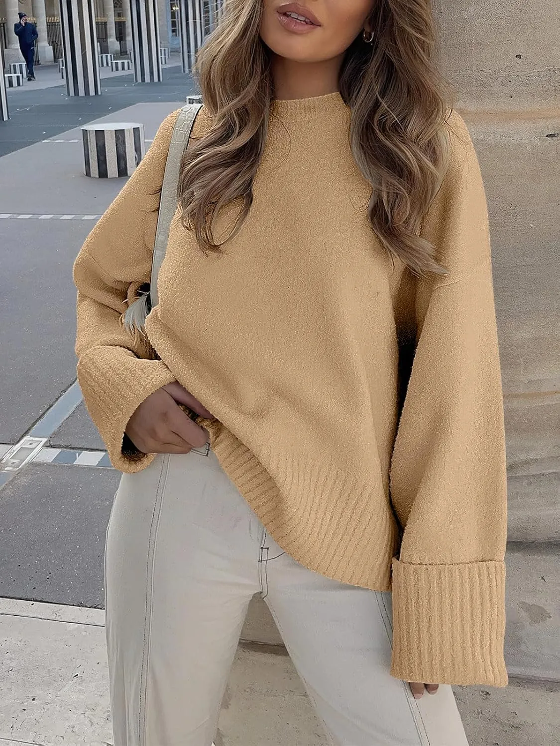 ANRABESS Women's Oversized Crewneck Long Sleeve Fuzzy Knit Casual Chunky Warm 2025 Fall Pullover Sweaters Top Trendy Outfits
