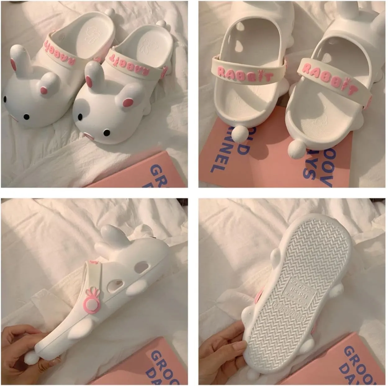 Aoakva Kawaii Slippers Kawaii Clogs Mules for Girls Women Cute Bunny Summer Shower Slippers Non-Slip Beach Shoes PVC Soft Durable