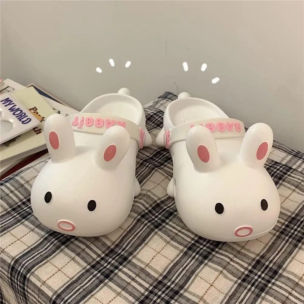Aoakva Kawaii Slippers Kawaii Clogs Mules for Girls Women Cute Bunny Summer Shower Slippers Non-Slip Beach Shoes PVC Soft Durable