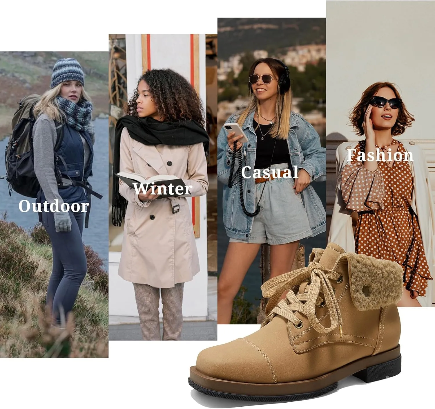 Arromic Winter Warm Fur Lined Ankle Boots for Women Lace Up anti-slip Combat Side Zipper Square Toe Low Heel Booties