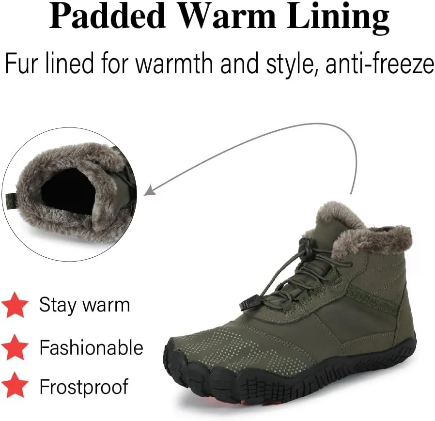 Asifn Mens Hiking Barefoot Boots Winter Outdoor Snow Shoes Casual Warm Cotton Shoes Non-slip Minimalist Sneakers