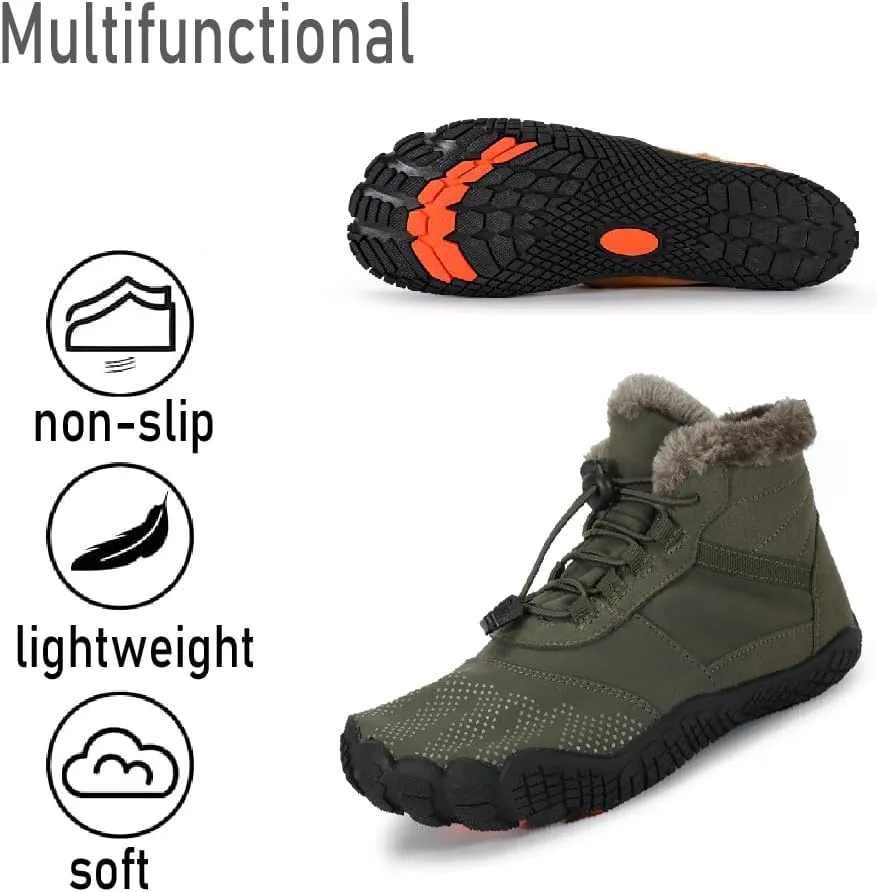 Asifn Mens Hiking Barefoot Boots Winter Outdoor Snow Shoes Casual Warm Cotton Shoes Non-slip Minimalist Sneakers