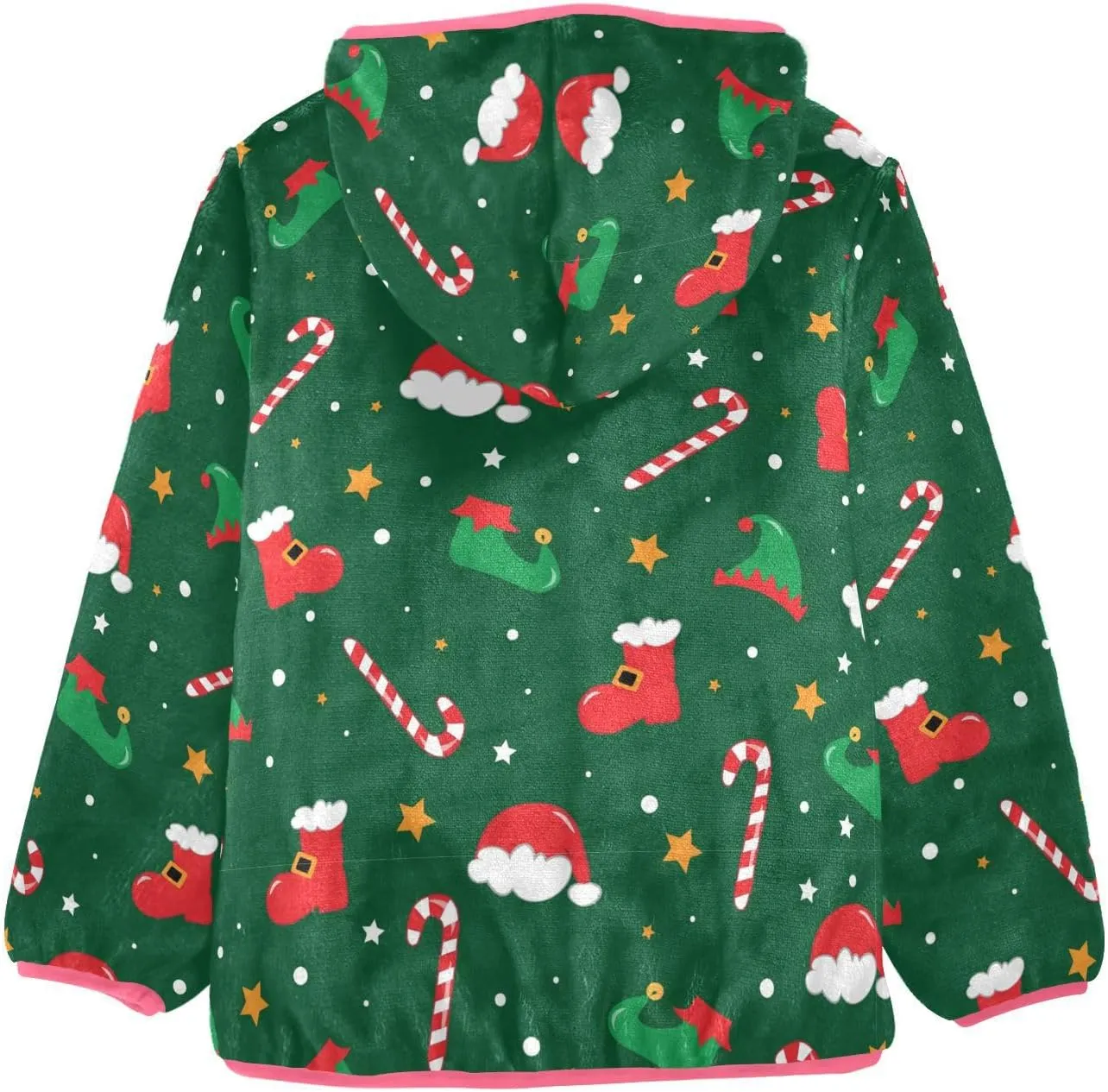 Aslsiy Christmas Santa Boots Elf Hat Shoes Girls Jacket With Hood Candy Cane Toddler Coat Zip Up Hoodie Outerwear