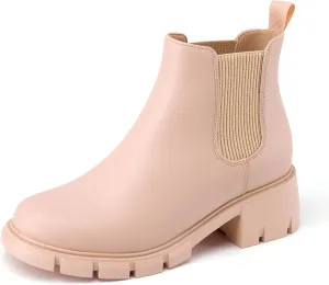 Athlefit Girls Ankle Boots Kids Comfortable Slip on Lug Sole Chelsea Booties for Toddler Little Kid Big Kids