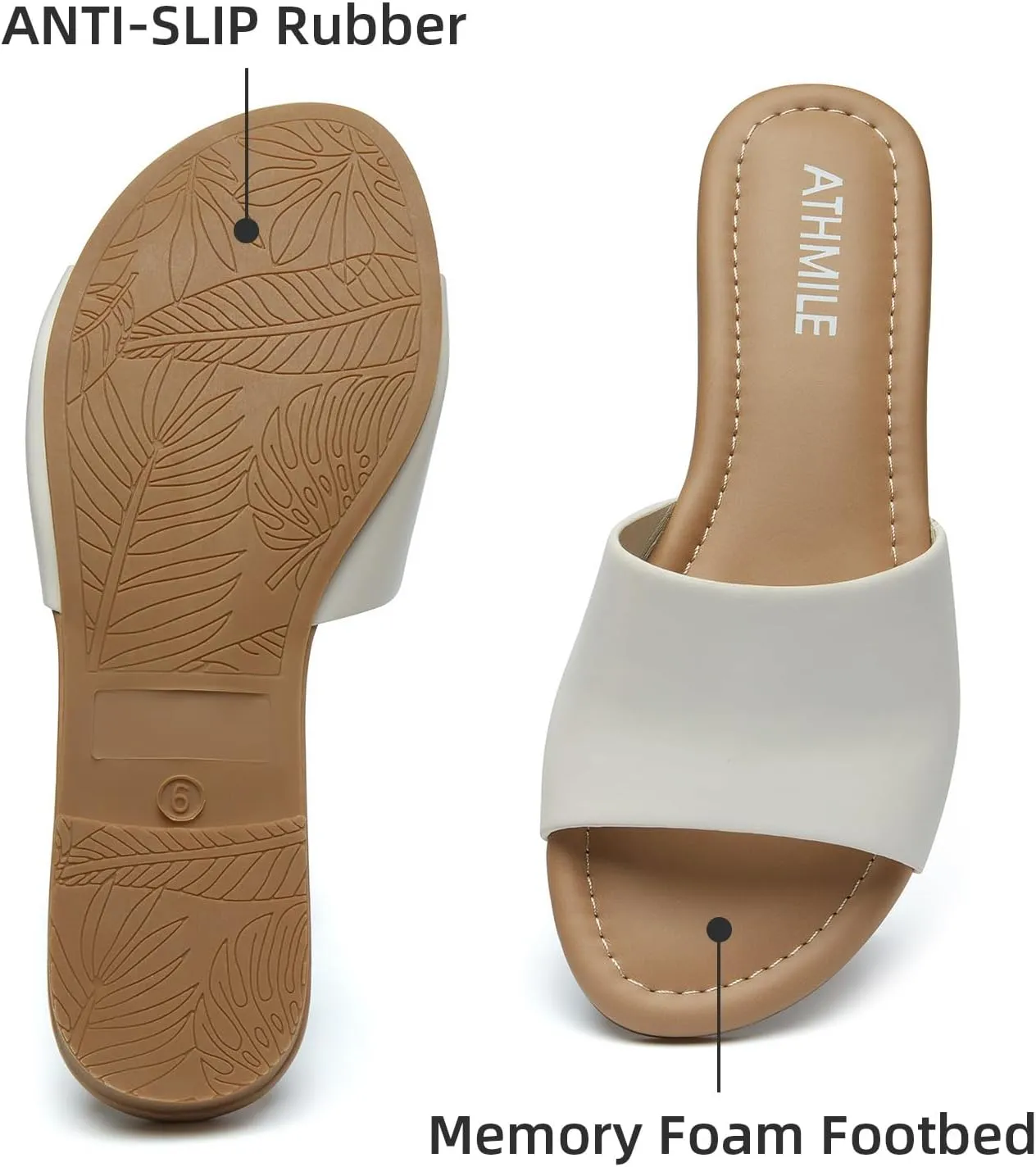ATHMILE Sandals for Women 2025 One Band Womens Sandals Dressy Open Toe Flats Summer Slides for Casual Party Cute Beach