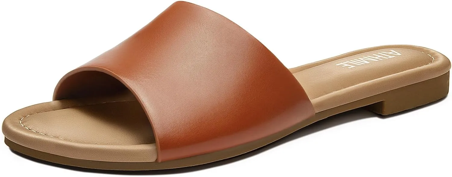 ATHMILE Sandals for Women 2025 One Band Womens Sandals Dressy Open Toe Flats Summer Slides for Casual Party Cute Beach