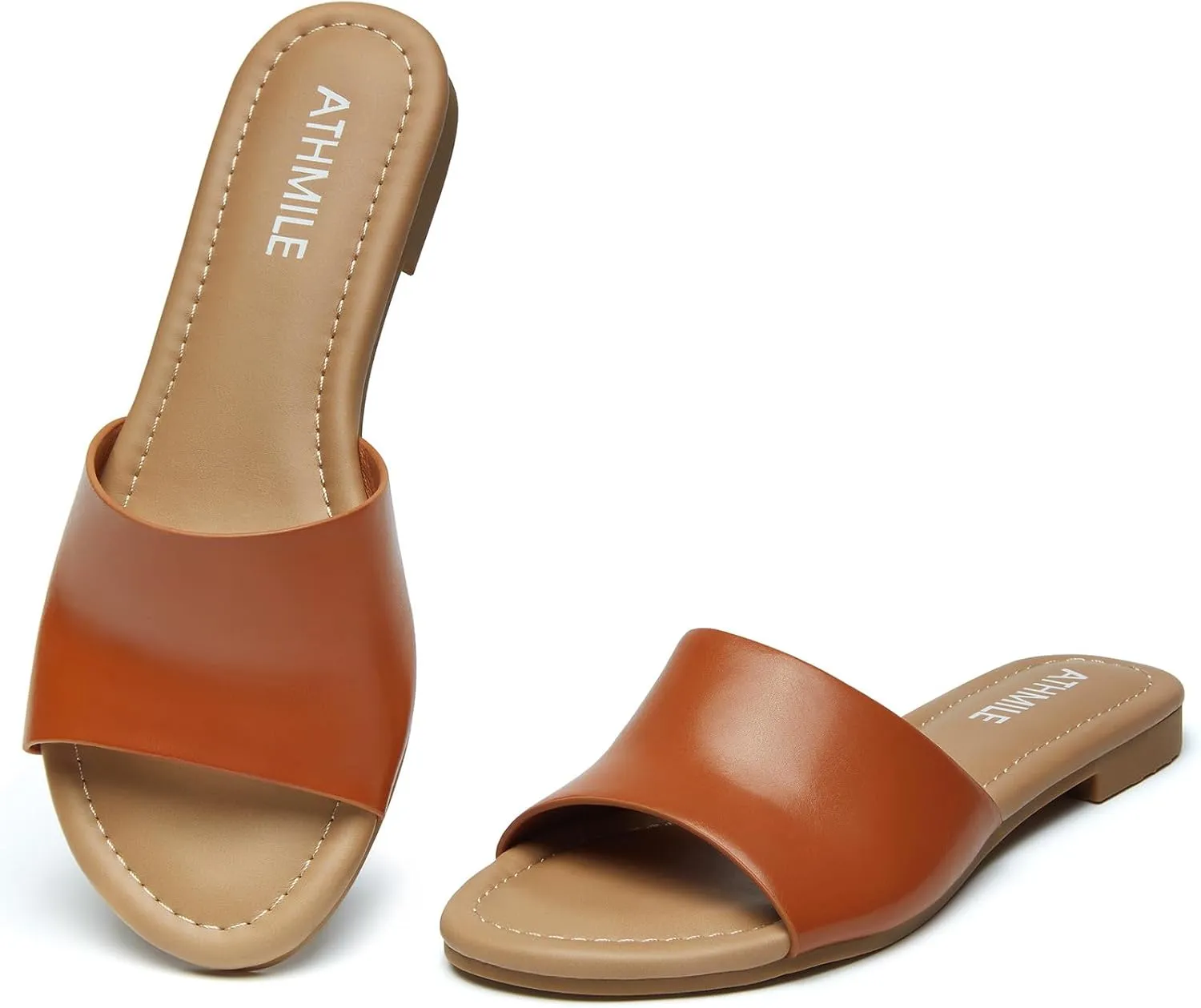 ATHMILE Sandals for Women 2025 One Band Womens Sandals Dressy Open Toe Flats Summer Slides for Casual Party Cute Beach