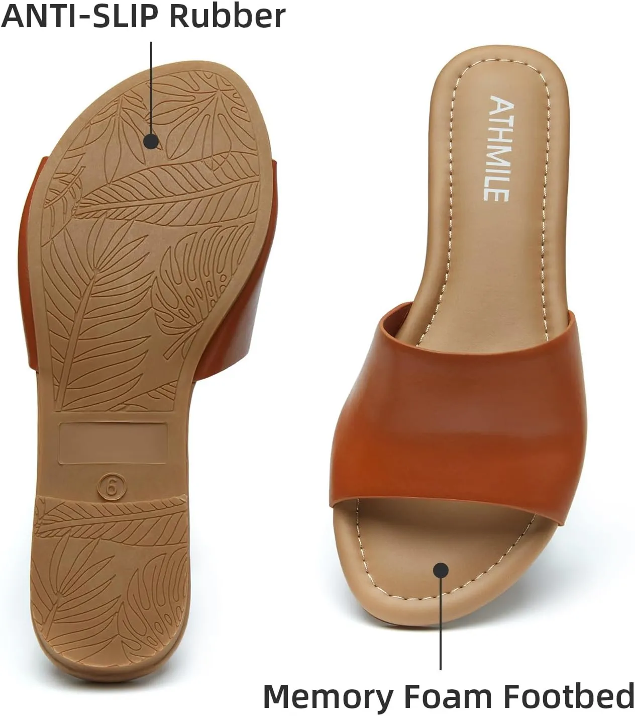 ATHMILE Sandals for Women 2025 One Band Womens Sandals Dressy Open Toe Flats Summer Slides for Casual Party Cute Beach
