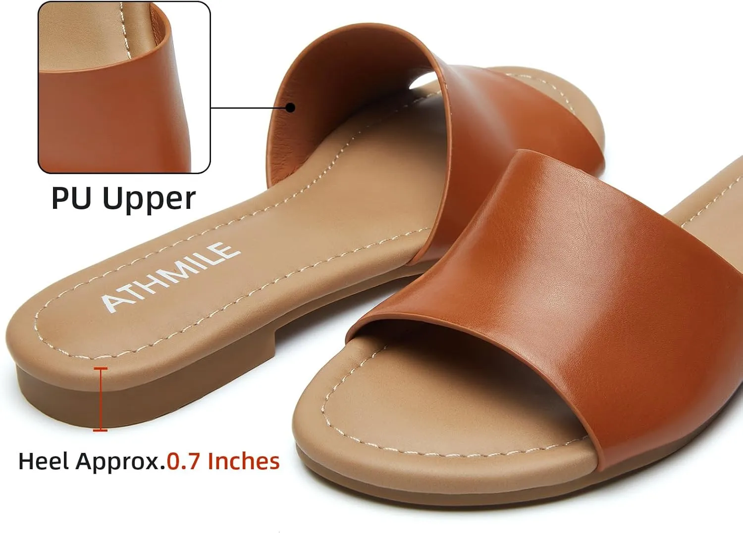 ATHMILE Sandals for Women 2025 One Band Womens Sandals Dressy Open Toe Flats Summer Slides for Casual Party Cute Beach
