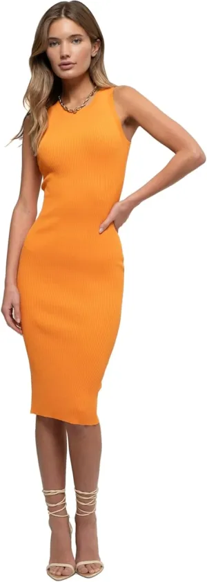 August Sky Women's Midi Dress – Sleeveless Ribbed Knit Tank Top Round Neck Fitted Skirts Casual One Piece