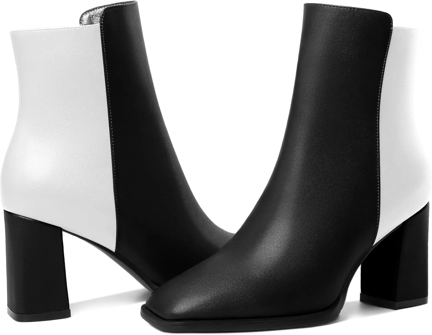 AUMOTED Chunky High Block Women Ankle Boots Square Toe Warm Short Boots Side Zipper Winter Booties Shoes 3.4 Inches