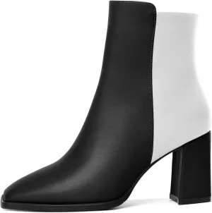 AUMOTED Chunky High Block Women Ankle Boots Square Toe Warm Short Boots Side Zipper Winter Booties Shoes 3.4 Inches