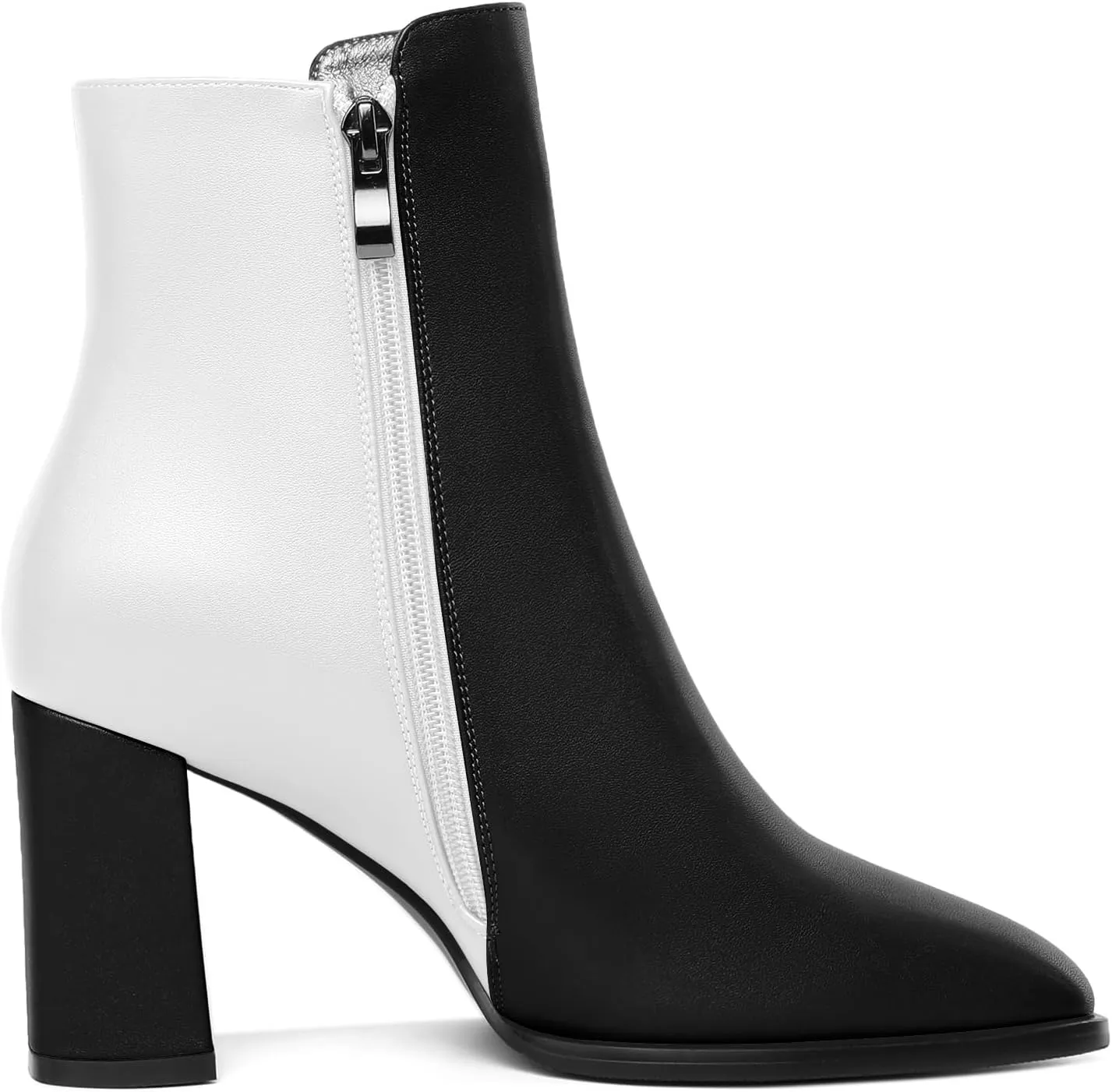 AUMOTED Chunky High Block Women Ankle Boots Square Toe Warm Short Boots Side Zipper Winter Booties Shoes 3.4 Inches