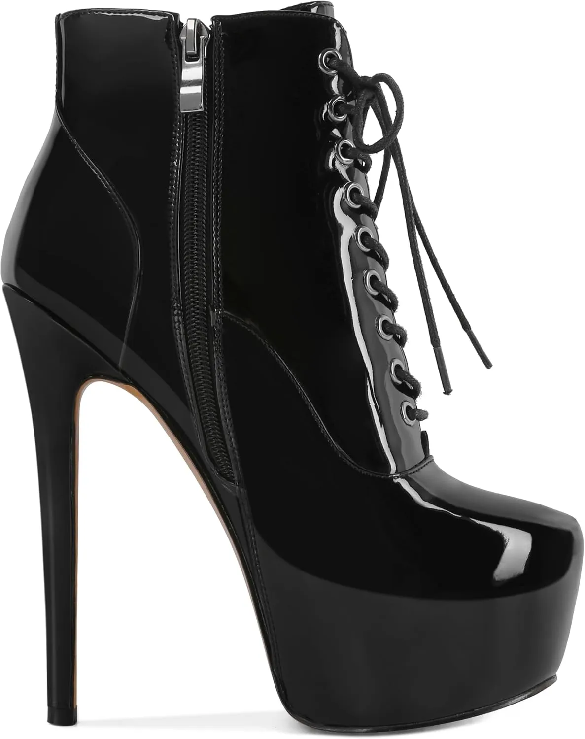AUMOTED Women's Ankle Boots Platform Round Toe Combat Boots Stiletto High Heel Booties Sexy Fashion 6.3" Lace Up Zipper Warm Short Boots
